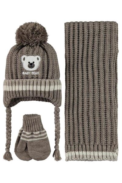 Civil Baby Baby Bear Embroidery Pattern 0-24 Months Scarf Beanie Glove Set - ...