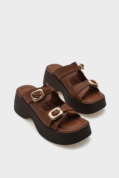 Capone Outfitters Masha Wedge Heeled Double Buckle Women's Slippers