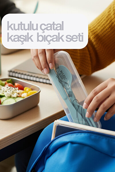 Myend 3'lü Çatal Kaşık Bıçak Seti, Piknik Yemek Seti, Saklama Kutusu, Portati...