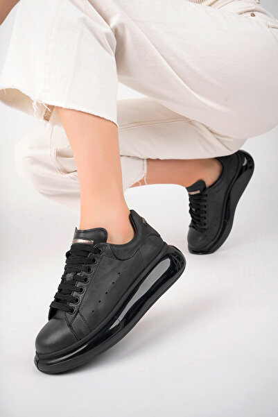 Deripabuc Genuine Leather Women's Black Leather Sneakers TRC-0694