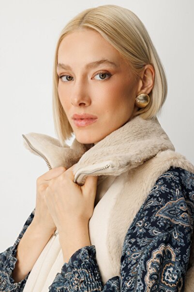 Ekol Kadın Oversize Kışlık Yelek - Minimalist Fermuarlı