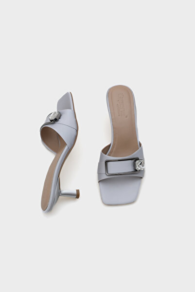 Capone Outfitters Mina Blunt Toe Medium Heeled Stone Single Strap Women's Slippers