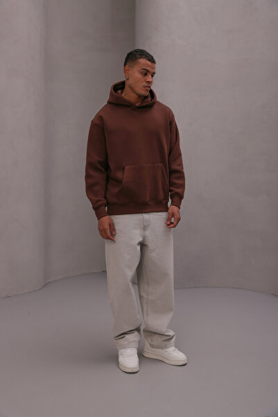 GIA - ART Мъжка суитшърт с качулка Basic Brown – с качулка, 3-слойна, кенгуру джоб