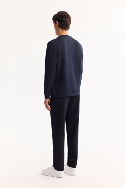 Avva Erkek Lacivert Bisiklet Yaka Pamuklu Bi-Stretch Baskılı Regular Fit Sweatshirt A52Y1247