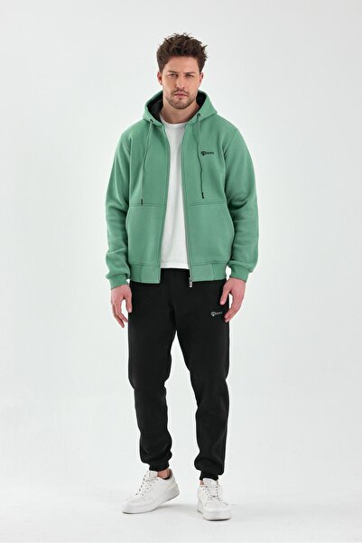 Piyera Men's Three Thread K Hooded Zipper Closure Pockets Elastic Cuffs Green...