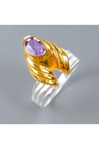 FashionBijoux Inel bicolor din argint 925 cu ametist