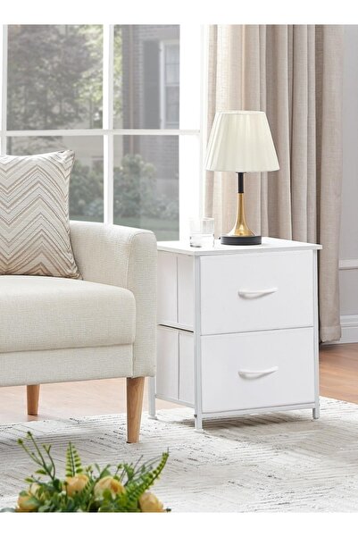 Bangiga Nightstand with 2 Fabric Drawers,Simple Bedside Table,End Table for Bedroom/Living Room (White)