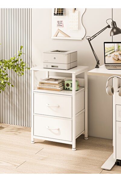 Bangiga Nightstand with 2 Fabric Drawers,Simple Bedside Table,End Table for Bedroom/Living Room (White)