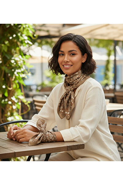 tuaipek KAHRA BLOSSOM Desen Şık & Zarif Kadın Aksesuarı Saten Fular 30x165cm