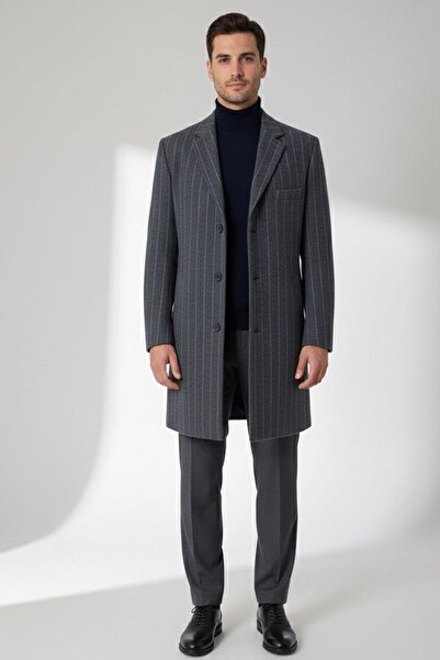 Sabri Özel Uzun Erkek Kaban Gri