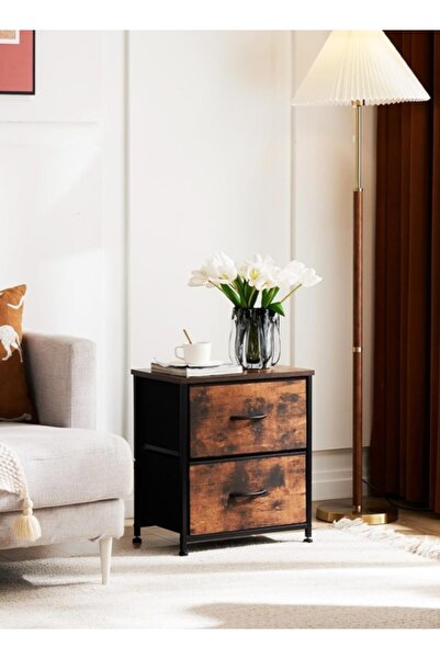 Bangiga Nightstand with 2 Fabric Drawers,Simple Bedside Table,End Table for Bedroom/Living Room (Brown)