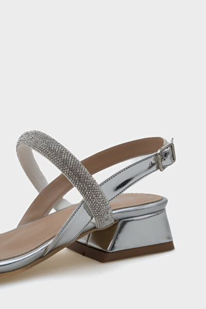 Capone Outfitters Coral Blunt Toe Stone Double Thick Strap Short Heeled Mirror Fabric Women's Sandals