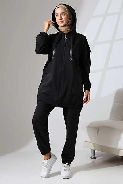 Mihran Butik Kadın Siyah Mevsimlik Penye Alt Üst Spor ve Rahat Tesettür Takım