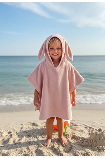 GÜRPAMUK HOME & BABY Outlet Pamuklu Kapşonlu Kız-erkek Çocuk Deniz, Plaj, Havuz, Banyo Havlu Panço Kulaklı /pembe