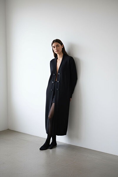 ENDAMIM Cardigan Long Knitwear Button Detail Without Closure