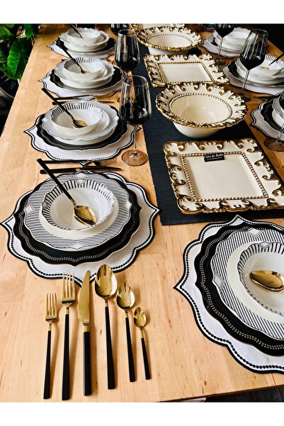 CASA DE BELLA Dark Bone Porselen 142 Parça 12 Kişilik Yemek Takımı Ve Servis ...