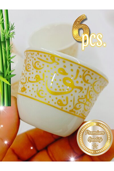 SAMSA Altın Harf desenli model kulpsuz porselen mırra kahve fincanı 6 kişilik set