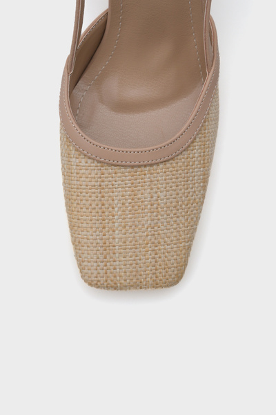 Capone Outfitters Жіночі солом'яні туфлі з відкритою спинкою з товстим каблуком на високих підборах Пейдж