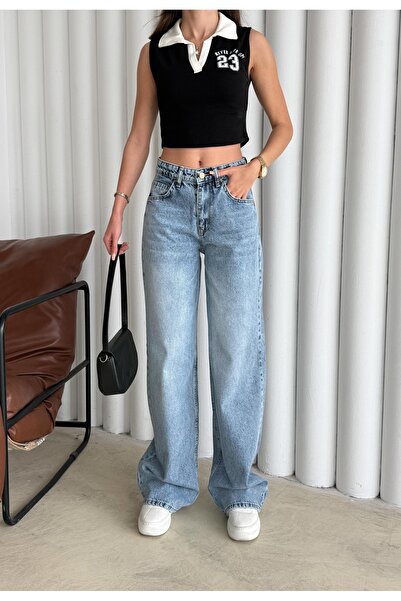 Bluezoni Blugi pentru femei, albastru deschis, talie mijlocie - joasă, croial...