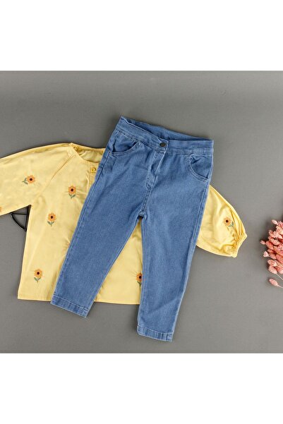 bebegci Papatya Detaylı Gömlekli Kot Pantolonlu 2'li Kız Çocuk Takım