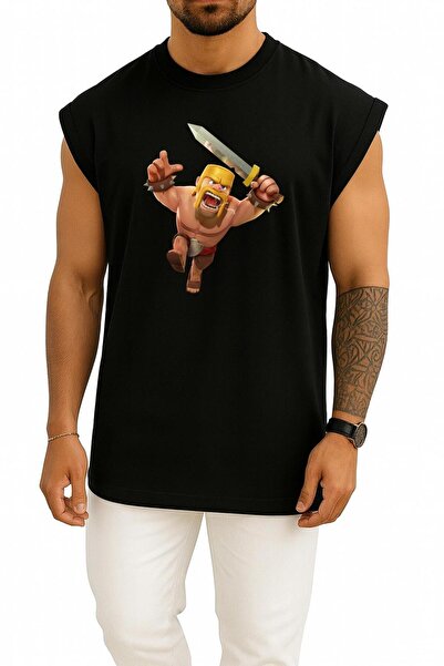 Bahriyeli Collection Oversize Clash of Clans Barbarian Illustration Chest Design Tank Top