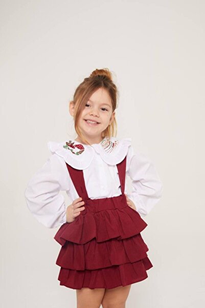 bebegci Yakası Nakışlı  Gömlekli Etekli 2'Li Kız Takım