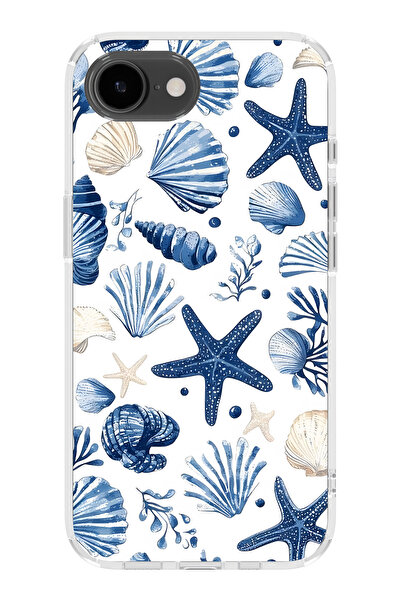 FLAMENKO iPhone 17E Uyumlu Deniz Yıldızı ve Kabuklar Desenli Şeffaf Telefon K...