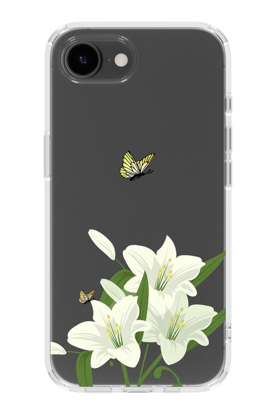 FLAMENKO iPhone 17E Compatible White Lily Patterned Transparent Phone Case