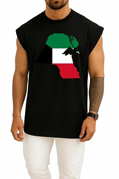 Bahriyeli Collection Oversize Kuwait City Flag of Kuwait Map Chest Design Tank Top