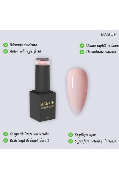 BABUF Baze Rubber Naturale Baza Rubber | Roz Pudrat | RB 7 | 15 ml