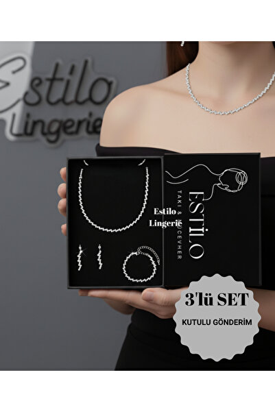 Estilo Lingerie Ajda Model Su Yolu Zarif Kolye Küpe Bileklik Seti Hediye Takı Seti