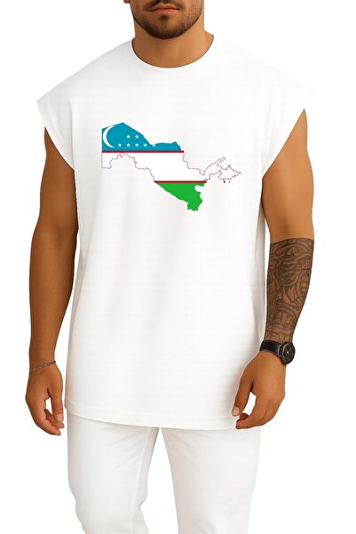 Bahriyeli Collection Oversize Flag of Uzbekistan Uzbekistan Map Chest Design Tank Top