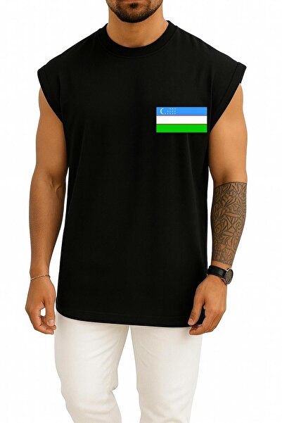 Bahriyeli Collection قميص بدون أكمام بتصميم علم أوزبكستان كبير الحجم