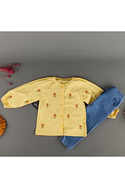 bebegci Papatya Detaylı Gömlekli Kot Pantolonlu 2'li Kız Çocuk Takım