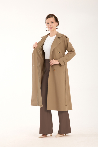 Soydan Güner Kadın Su Geçirmez Kırışmaz Ara Boy Reglan Kol Trençkot Koyu Bej 5750