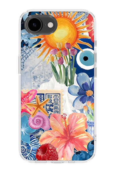 FLAMENKO حافظة هاتف شفافة متوافقة مع iPhone 17E بتصميم زهور الشمس وخرزة العين...