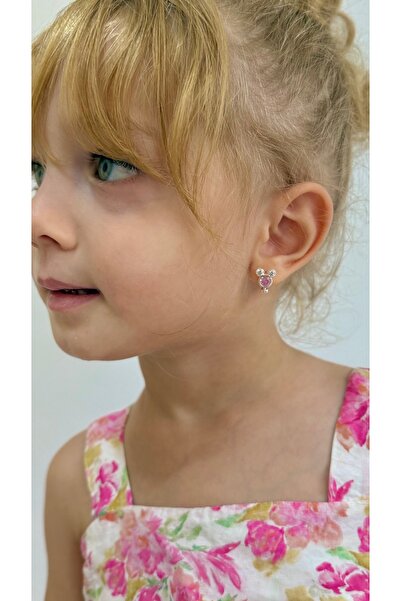 LITTLELUXE Zirkon Taşlı Minnie Mouse 925 Ayar Gümüş Kız Bebek Küpesi, Kız Çocuk Gümüş Küpe, Gümüş Çocuk Küpesi