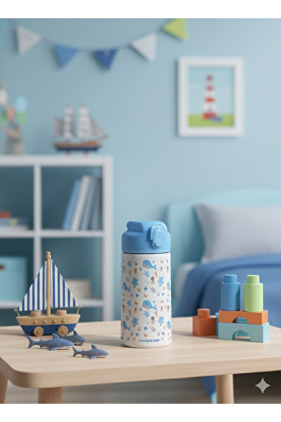 Laurin Crystal 500ML Çocuk Desenli Su Matarası | Pipetli | Paslanmaz çelik| BPA Free | Sızdırmaz Kapaklı