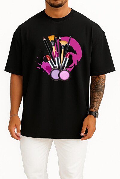 Bahriyeli Collection تي شيرت كبير الحجم لفنان مكياج أحمر الشفاه بتصميم صدر لل...