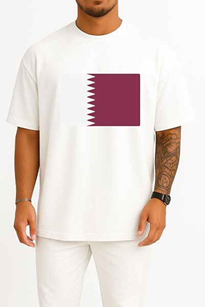Bahriyeli Collection تي شيرت كبير الحجم بتصميم علم قطر - تصميم علم قطر على ال...