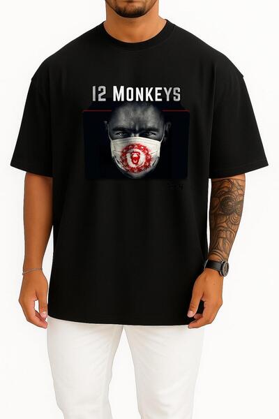 Bahriyeli Collection Oversize Monkeys Series and Season Folder Icons, 12 Monkeys Chest Design Unisex T-Shirt