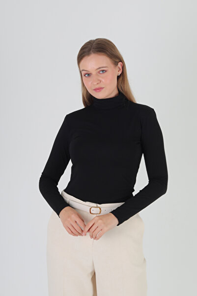 GIANT BASIC بلوزة/بودي/بادي بأكمام طويلة وياقة عالية من القطن فائق النعومة