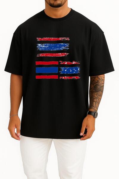 Bahriyeli Collection تي شيرت للجنسين بتصميم إبداعي كبير الحجم على شكل علم تاي...