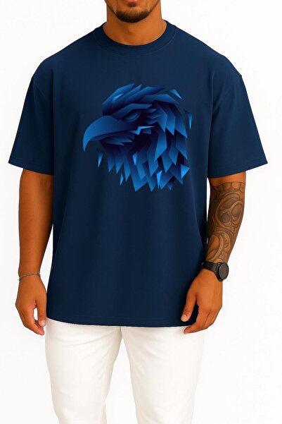 Bahriyeli Collection supradimensionat Blue Animation Eagle Design unisex cu d...