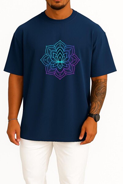 Bahriyeli Collection Oversize Neon Lotus Mandala – Turquoise Purple Sparkle C...
