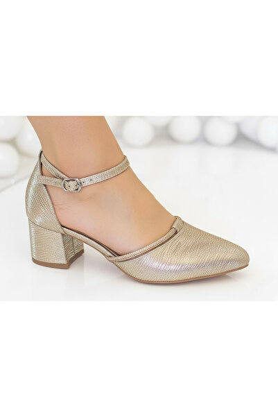 Elit 904 Gold Laser Detailed Evening Dress Women's Heeled Shoes