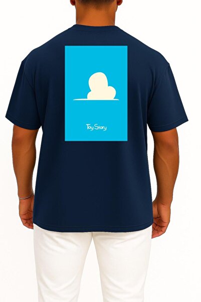 Bahriyeli Collection Oversized Toy Story Blue Background Unisex T-Shirt with Chest and Back Design