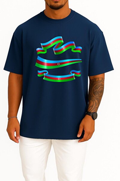 Bahriyeli Collection Oversize Unisex T-Shirt with Azerbaijan Flag Chest Design