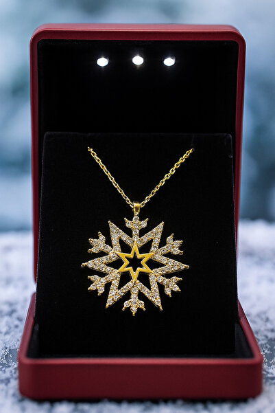 KAR DİAMOND 14 Ayar Altın Zincirli Yıldız Desenli Kar Tanesi Kolye - Sertifik...