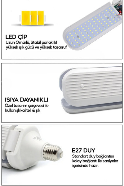 ERM E27 45W Katlanabilir 3 Kanatlı LED Ampul - Beyaz Işık | Elektronik